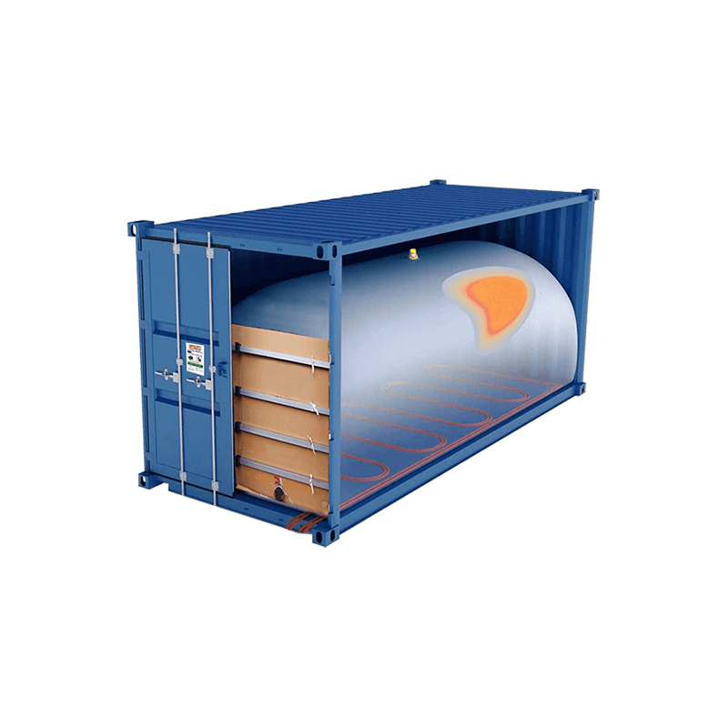 Containerized flat liquid bags